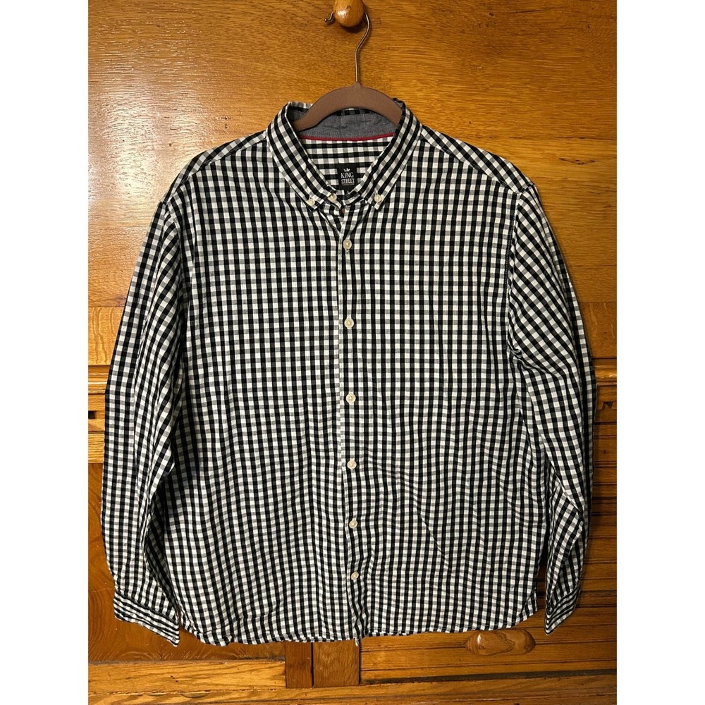 King Street Southern Preppy Black White Gingham Cotton Button Down Shirt Coastal